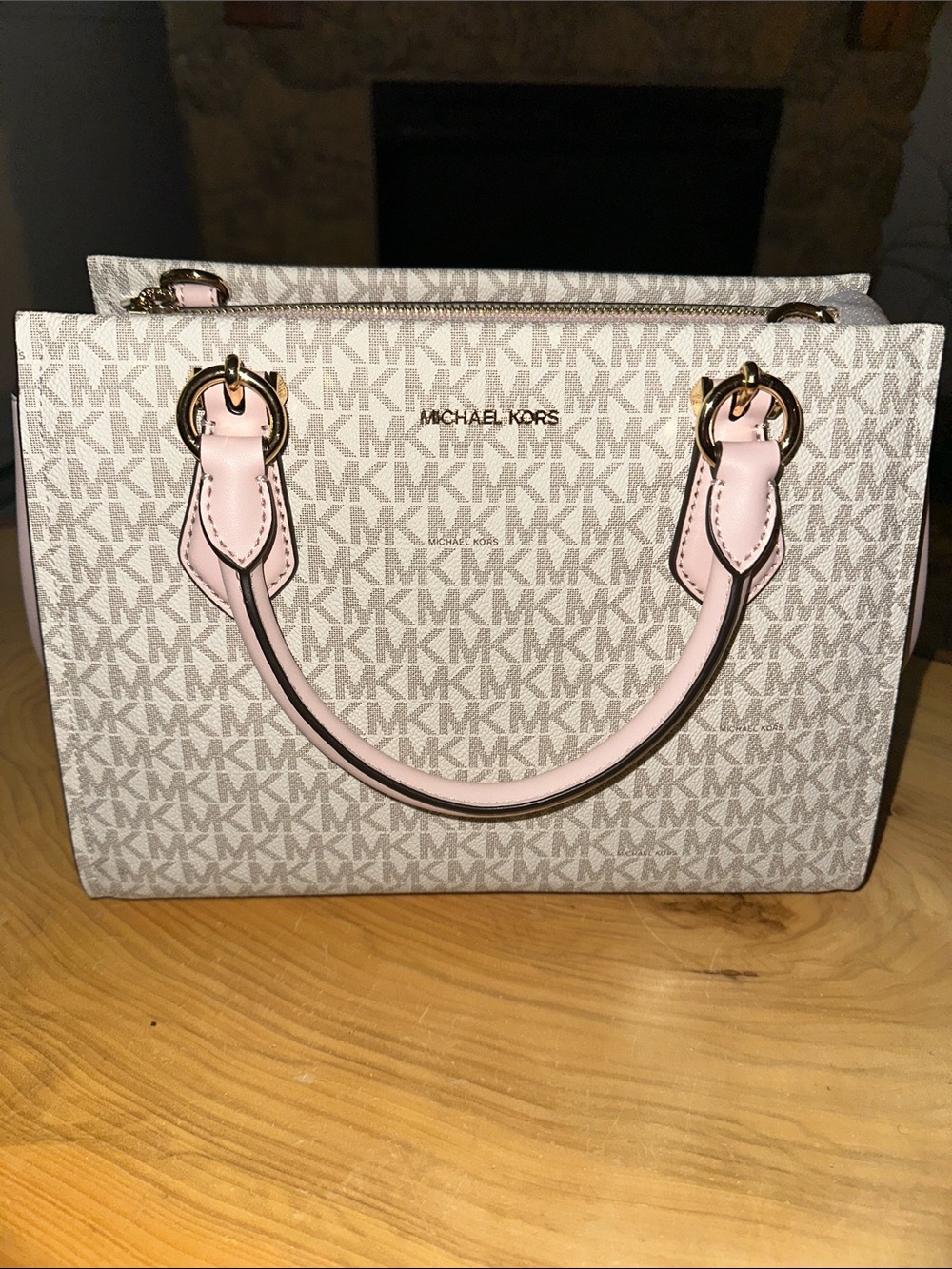 Michael Kors Cream Signature Satchel with Pink Handles NWOT